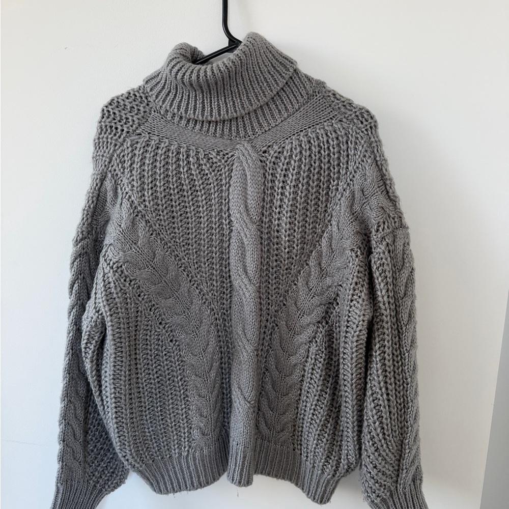 Chunky Gray Turtleneck Sweater